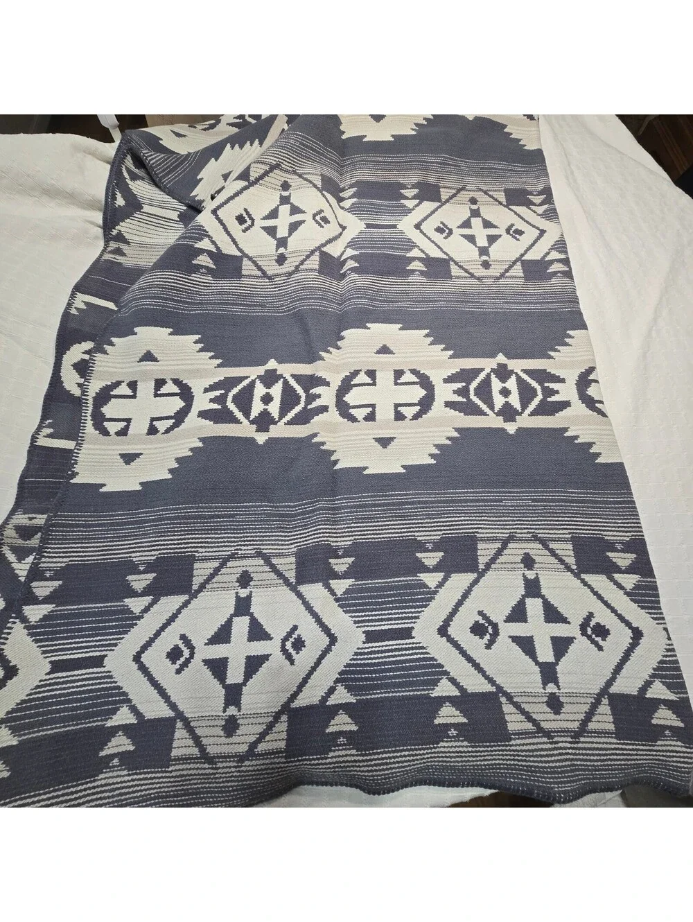 Vintage Ralph Lauren Southwest Twin Blanket Throw Aztec Blueish Grey Made in USA